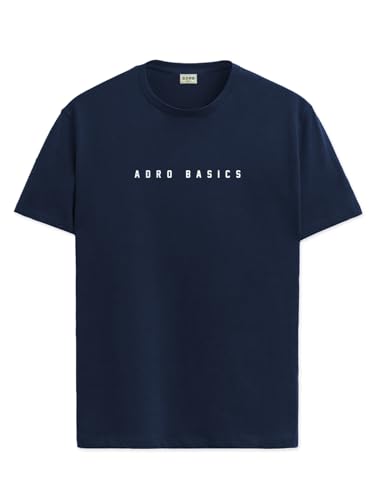 ADRO Mens Solid Regular Fit T-Shirt (RN24-AR2-NB_Navy Blue