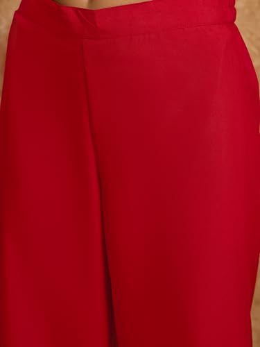 ZIYAA Women's Red Rayon Kurta and Palazzo Set (ZIKURY2868ANDPL-RL5)