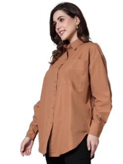 Style Quotient Women Solid Tan Cotton Smart Casual Oversized Shirt