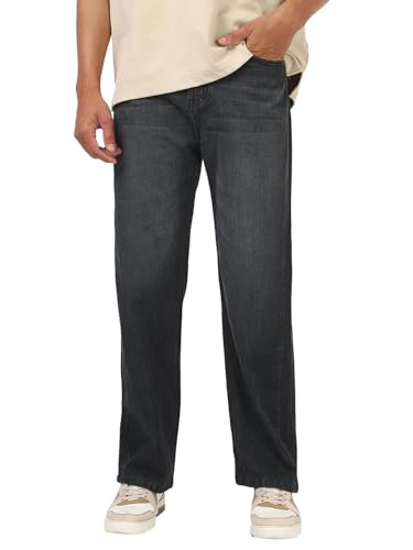 Bewakoof MenS Washed Baggy Fit Pure Cotton Jeans_663614_Grey_38
