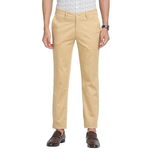 Turtle Men Cotton Stretch Ultra Slim Fit Beige Casual Trouser