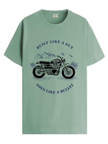 ADRO Mens Royal Bike Design Printed 100% Cotton T-Shirt - Regular Fit, Printed T-Shirts for Men (RN24-RYL-PT_Pista_XL)