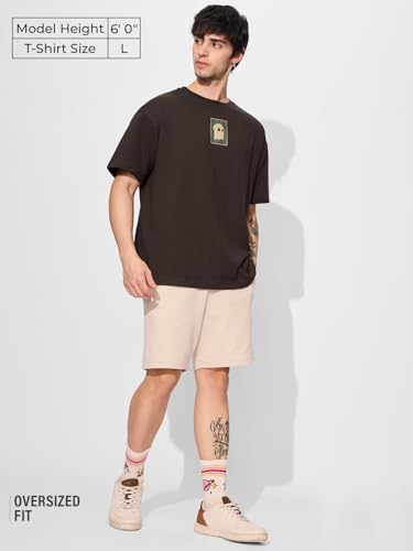The Souled Store Poster Men And Boys Short Sleeves Round Neck Brown Graphic Printed Cotton Oversized T-Shirts