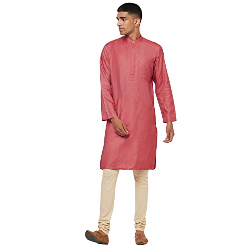 Fabindia MenS Silk Solids Slim Kurta_Red_L
