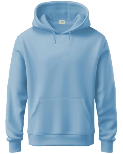 ADRO Mens Cotton Neck Hooded Sweatshirt (H24-PLN-SK_Sky Blue