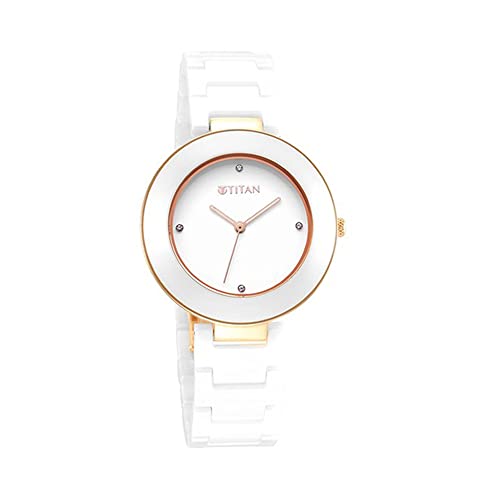 Titan Analog White Dial WomenS Watch-95189Kc01, White Ceramic, Modern, White Ceramic, Modern
