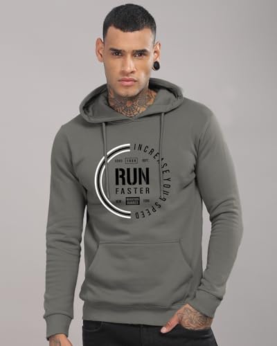 ADRO Men's Printed Hoodie, Steel Grey, Size 48, Model H24-FAST-SG, Cotton Blend