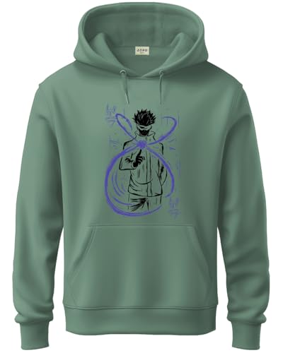 ADRO Mens Cotton Blend Neck Hooded Sweatshirt (H24-ANI-PT_Pista