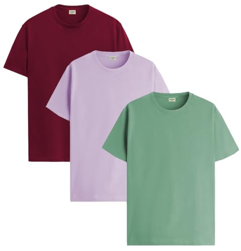 ADRO Mens Solid Regular Fit T-Shirt (RCM3-PLN-PU-MR-PT_Purple,Maroon,Pista