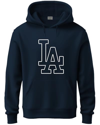 ADRO Mens Cotton Neck Hooded Sweatshirt (H24-LA-NB-XL_Navy Blue)