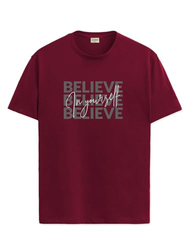 ADRO Mens Solid Regular Fit T-Shirt (RN24-INV-MR_Maroon