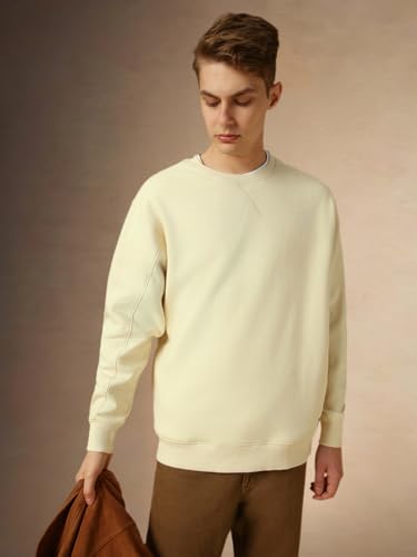 Dennis Lingo Men Off-White Solid Relaxed Fit Full Sleeve Mock Collar Sweatshirt