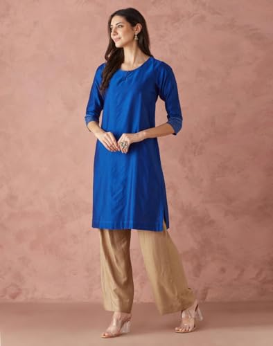 Fabindia WomenS Cotton Silk Woven Regular Fit Kurta (1039090Royalblue_Royal Blue