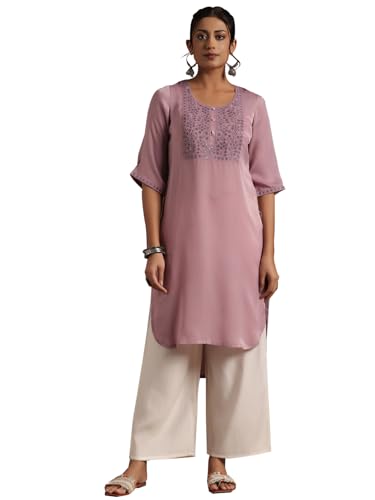 Libas WomenS Polyester Yoke Design Straight Kurta (29204 Lavender