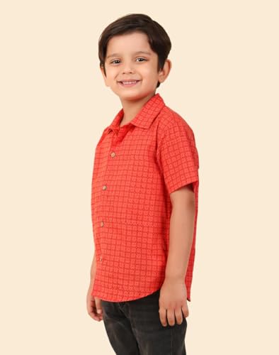 Fabindia BoyS Printed Regular Fit Shirt (1036734Red_Red