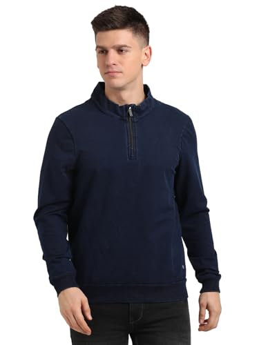 Turtle Men Cotton Tencel Slim Fit Full Sleeve Blue Sweatshirt