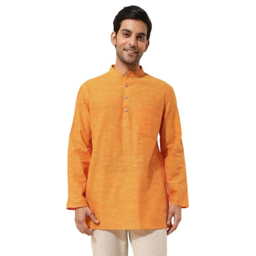 Fabindia Mens Cotton Woven Regular Short Kurta (1038367Mustard_Mustard