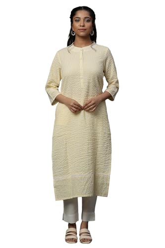 Aurelia Women'S Cotton Blend Regular Kurta (24Fea15005-704847_Lemon Zest