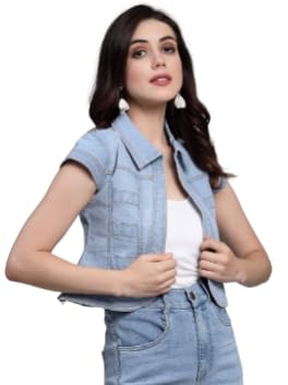 Style Quotient Women Ice Blue Denim Open Front Regular Shrug
