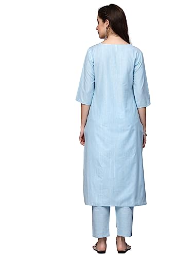 Stylum Women's Woven Design & Embroidered Cotton Blend Straight Kurta Pant Set