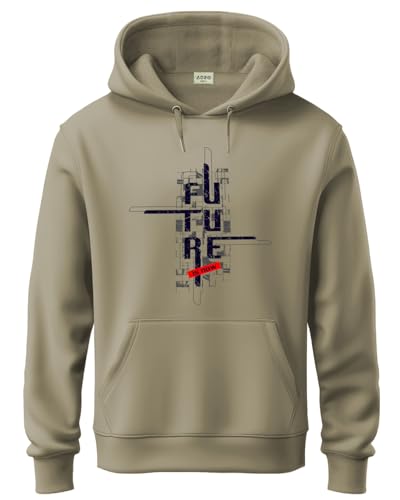ADRO Mens Cotton Blend Neck Hooded Sweatshirt (H24-FTR-BE-L_Beige)