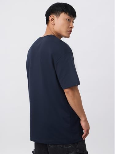The Souled Store Souled Originals: Blue Drift Men and Boys Short Sleeves Round Neck Blue Embroidered Cotton Breathable Durable L