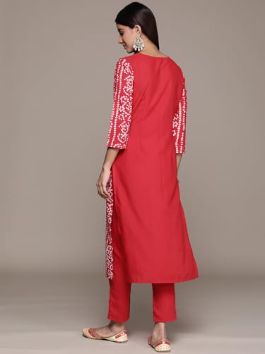 ZIYAA Women Women's Red Poly Rayon Straight Kurta And Pant Set