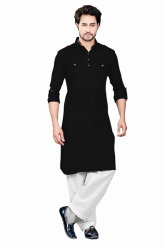 Be Active MenS Solid Pathani Black Kurta Set || Men Kurta Pajama || Men Kurta Pajama Set || Kurta Pajama For Men (Rfsp0002 1 (B