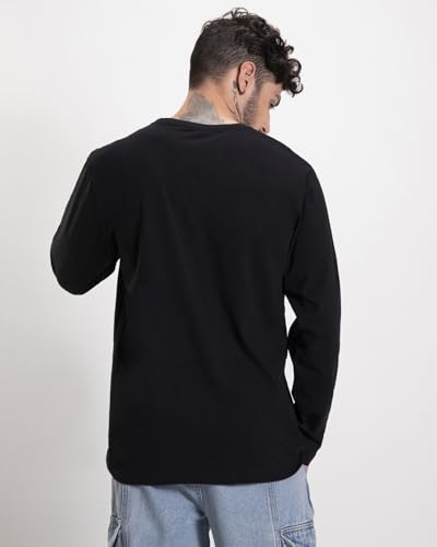 Bewakoof MenS Printed Regular Fit Full Sleeve Round Neck Cotton T-Shirt Black