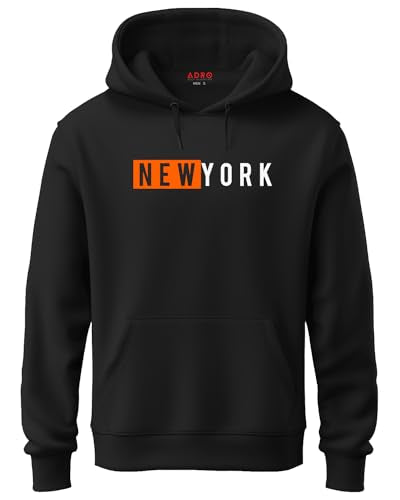 ADRO Mens Cotton Neck Hooded Sweatshirt (H21-M-NKY-BL_Black_XL)