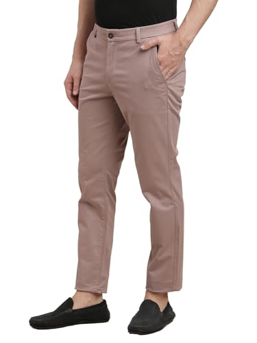 Turtle Men Cotton Stretch Light Mauve Solid Ultra Slim Fit Casual Trouser