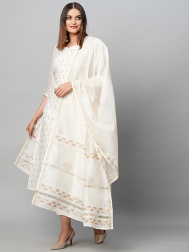 ANNI DESIGNER Women's Cotton Blend Straight Printed Kurta with Pant & Dupatta (Saligram Cream_4XL_Cream_XXXX-Large)