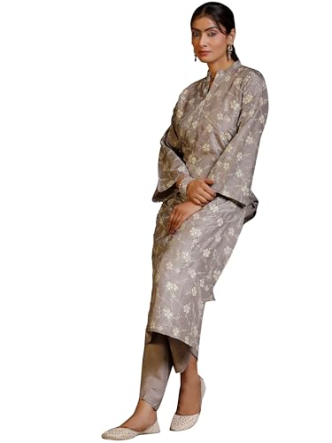 Libas Womens Printed Silk Blend Straight Kurta With Dhoti Pant