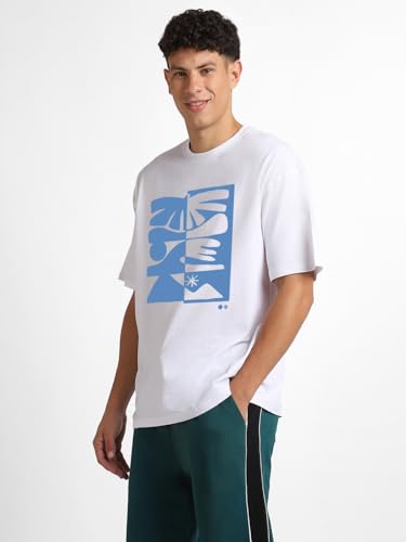 Nobero MenS Oversized Printed T-Shirt White