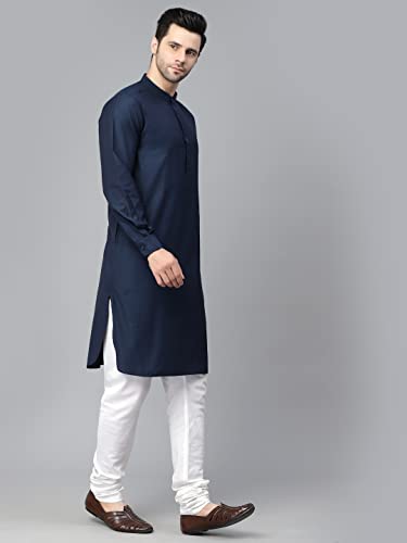 Solid Kurta with Mandarin Collar, Long, Regular Sleeves, Pathani Shape with Regular Style, Knee Length with Curved Hem. Pair it with White Churidar and tan mojri to Elevate The Look