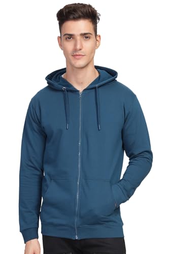 ADRO Mens Cotton Neck Hooded Sweatshirt (ZHH-24-PLN-SB_Teal