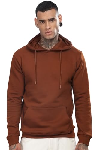 ADRO Mens Cotton Neck Hooded Sweatshirt (H24-M-PLN-BR_Downtown Brown