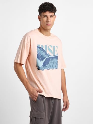 Nobero MenS Solid Oversized Fit T-Shirt (1M-Twrt-C0725_Powder Blue