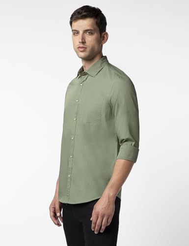 FYLTR Mens Solid 100% Cotton Casual Full Sleeves Shirt with Pocket Rifle Green