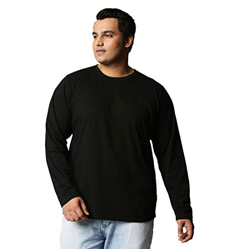 Bewakoof MenS Solid 100% Cotton Plus Size T-Shirt - Regular Fit, Round Neck, Full Sleeves