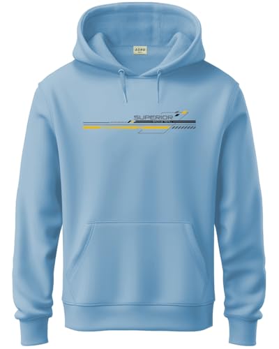 ADRO Mens Cotton Blend Neck Hooded Sweatshirt (H24-RAC-SK_Sky Blue