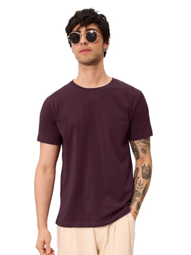 The Souled Store Official Solids: Dark Red Men And Boys Short Sleeve Round Neck Graphic Printed Regular Fit Cotton T-Shirts