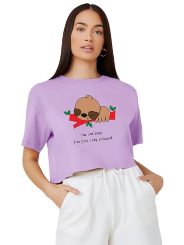 KOTTY Womens Printed Cotton Blend Oversized Crop T-Shirts
