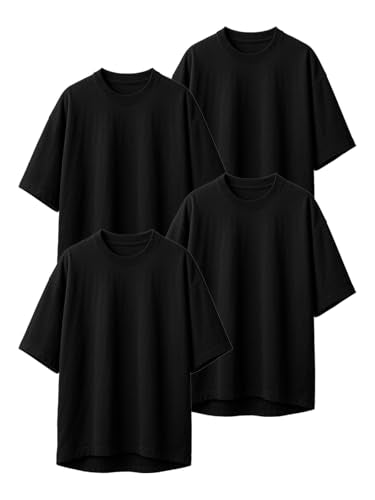 Veirdo Mens Cotton Oversized Fit Short Sleeve Solid Round Neck T-Shirt Combo