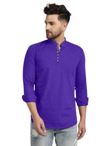 Lookmark MenS Pure Cotton Solid Color Short Kurta Suitable For All Indian Wedding, Occasions, And Festivals (Az-Lm-Og-Kurta 08