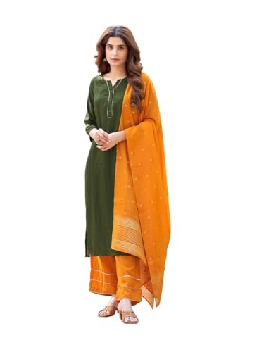 Sanisa Womens Chinnon Sequence Work Straight Kurta with Pant and Jacquard Work Dupatta