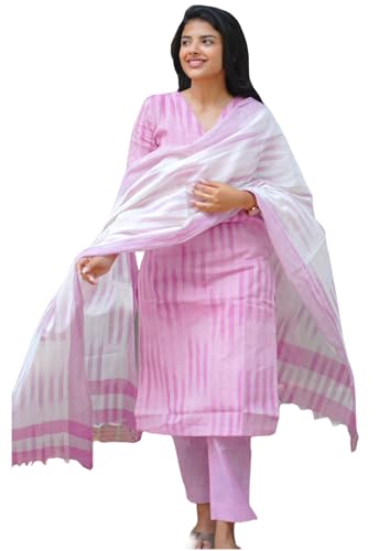 Anni Designer Women Rayon Viscose Straight Fit Printed Kurta With Pant & Dupatta (Aric Pink_M_Pink_Medium)