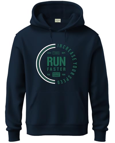 ADRO Mens Cotton Neck Hooded Sweatshirt (H24-FAST-NB_Navy Blue