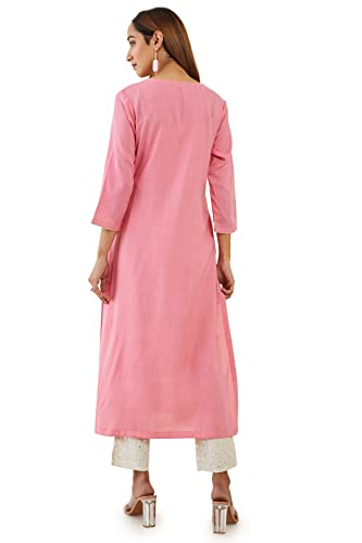 Soch Pink Rayon Textured Kurta with Embroidered Designs