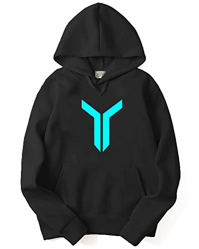 ADRO Mens Cotton Neck Hooded Sweatshirt (H22-M-LNN-BL_Black_S)